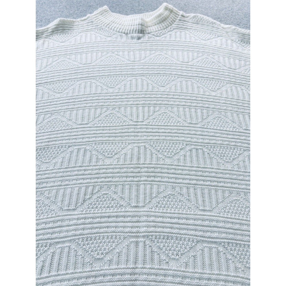 Vintage 80s Spunky Textured Knit Sweater Cream Made in USA Oversized One Size